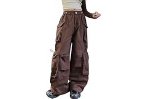 SANGTREE Girls' Cargo Pants Multi-Pocket Vintage Streetwear Hip Hop Trousers,6-14 Years