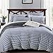 PURE ERA Jersey Knit Duvet Cover Set 100% T-Shirt Heather Cotton Super Soft Comfy Classic Striped Design, with Zipper Closure, Heather Grey Blue Stripe, Queen