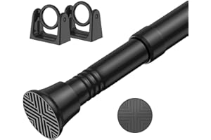 Zipglo 1pack Black Tension Curtain Rod with Two Brackets - 18-36 Inch Adjustable Spring Loaded Curtain Rods Small Tension Rod Spring Curtain Rod No Drilling Expandable Spring Rod for Doors and Windows