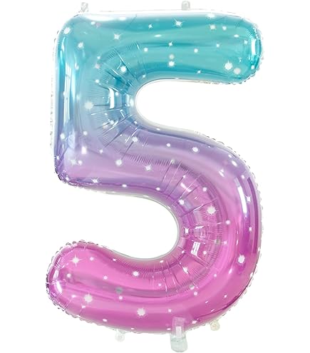 Rainbow Gradient Number 5 Balloon, 40 Inch Big Large Foil Number Balloons, Jumbo Mylar Number 5 Balloons For 5 Year Old Birthday Party Decorations Supplies Anniversary Celebration