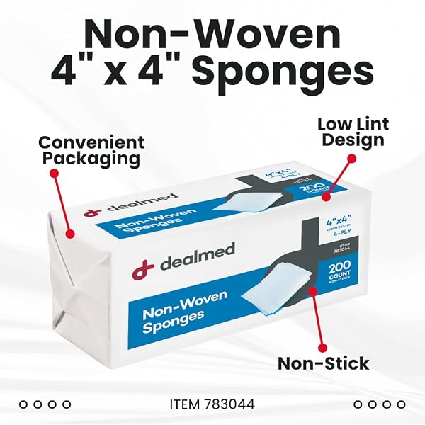 DEALMED NON-WOVEN GAUZE SPONGES – 4-PLY, 4″ X 4″ ALL-PURPOSE NON-STERILE ABSORBENT DENTAL GAUZE WOUND CARE FOR FIRST AID KIT/MEDICAL FACILITIES, 200 COUNT (PACK OF 4)