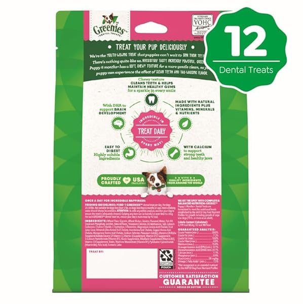 GREENIES PUPPY REGULAR SIZE DENTAL DOG TREATS, 12 OZ. PACK (12 TREATS)