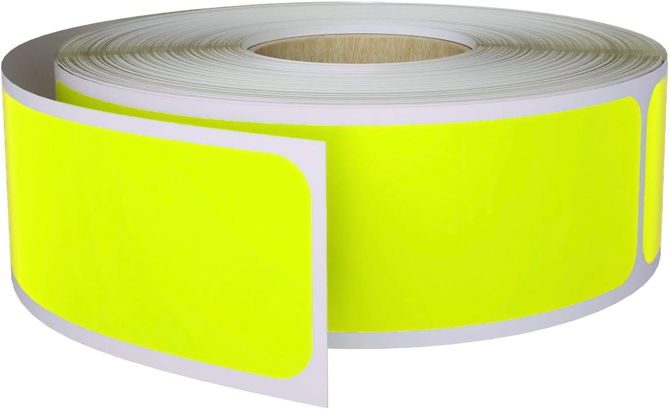 Writable Sticker Labels 3X1 inch 250 Pack, (75mm x 25mm) Neon Yellow Sticker Roll by Royal Green