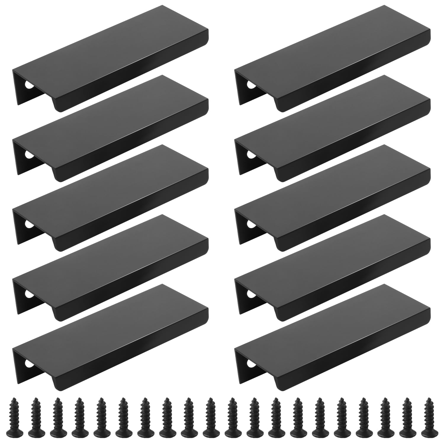 FL HUA 10 Pcs Concealed Drawer Handles with Screws, Aluminium Alloy Cupboard Handles Black Matt, Back Mount Finger Edge Pull for Wardrobe Kitchen Cabinet Drawer