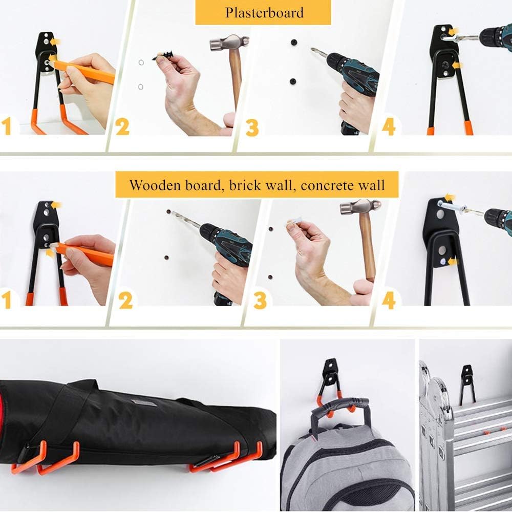 Garage Hooks Wall Mount, 10 Pack Steel Garage Storage Hooks Organizer Heavy Duty, Anti-Slip, for Hanging Bikes, Garden Tools, Ladders etc (10Packet-1) - - 