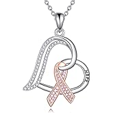 YAFEINI Breast Cancer Awareness Necklace 925 Sterling Silver Pink Ribbon Jewelry Breast Cancer Survivor Gifts for Women