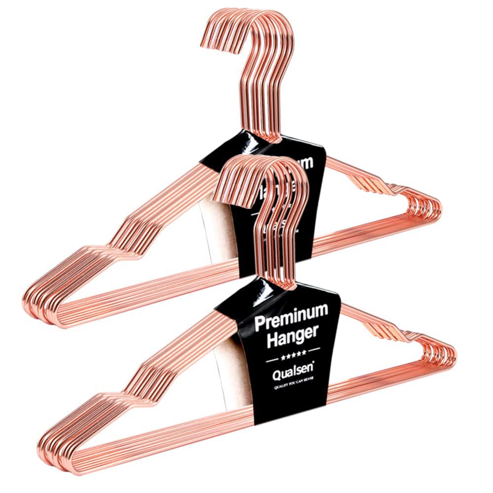Qualsen Coat Hangers, 20 Pack Space Saving Adult Clothes Hangers, 42cm Rose Gold Metal Heavy Duty for Blouse, Dress, Shirt, Jacket, Trousers