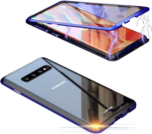 Amazon Com Magnetic Adsorption Clear Double Sided Phone Case Cover Transparent Tempered Glass Compatible Samsung Galaxy S10 Plus S10e Blue Black For Samsung Galaxy S9