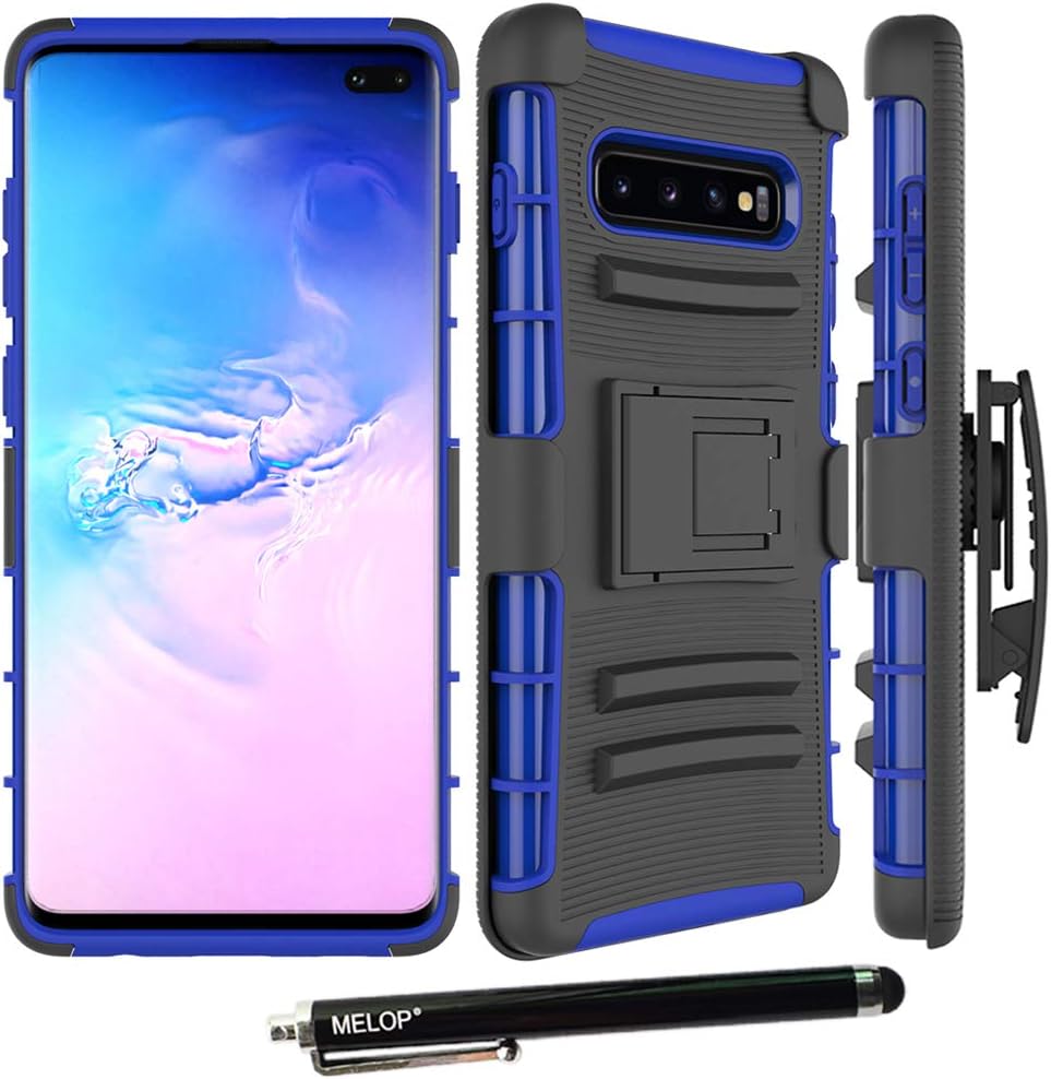 Galaxy S10 plus case, S10+ case, MELOP Three Layer Swivel Belt Clip With Kickstand Holster Built-In Armor Case Cover for Samsung Galaxy S10plus 2019 - Blue