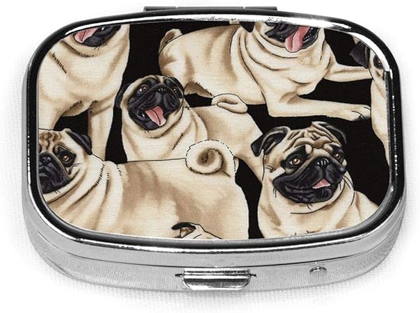 Amazon かわいい面白いパグ犬 ピルケース 薬 収納ケース 薬ケース 服薬管理 ミニ薬箱 軽い おしゃれ 持ち歩く薬入れ Josephine Housman ピルケース