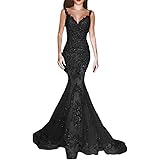 dys women's sequins mermaid prom dress spaghetti straps v neck backless gowns