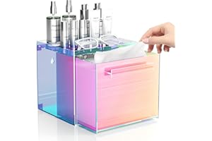TAINESS Rainbow Disposable Facial Towel Storage Box Acrylic Towel Container Compatible with Clean Skin Club Clean Towel XL Wall-Mounted Face Towel Organizer with Drawer(Excluding Facial Towels)