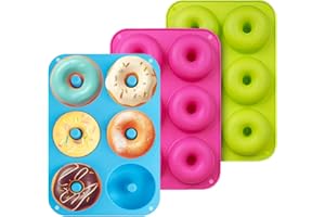 LIHUILAI 3 Pack Full Size Silicone Donut Mold - Food Grade Silicone Doughnut Baking Pan, Non-Stick and Heat Resistant, BPA Free, 6 Cavity Donuts Cake Bagels Biscuit - Blue, Green, Pink