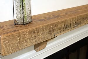 Modern Timber Craft Reclaimed Wood Fireplace Mantel Shelf | Solid Rustic American Barnwood with Floating Shelf Brackets | 4" Thickness | 78" L x 8" D, Unfinished