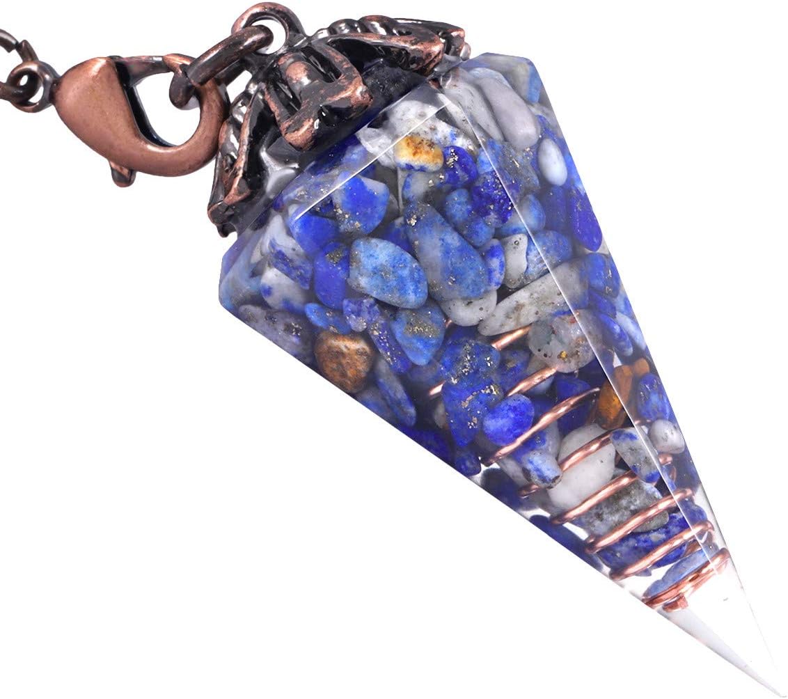 Nupuyai Lapis Lazuli Vintage Crystal Point Dowsing Pendulum for Divination Scrying Healing Faceted Hexagonal Resin Chip Stone Pendulum with Chain - Image 3