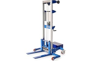 ELOMBR Material Lift Winch Stacker, 500 lbs Capacity, 70" Lift Height, Counterbalance Hand Winch Lift Truck, Material Lifts for Warehouse, Factory, Library, 46"L x 43"W