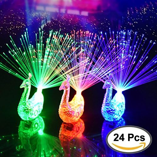 ZapFirst 24 Pcs Creative Colorful Peacock Finger LED Light Ring for Parties Cheering Novelty Toys Gift For Kids