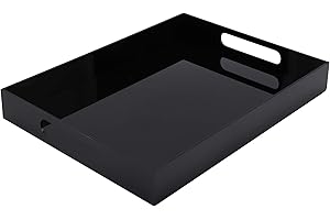WUWEOT Acrylic Serving Tray, 16" x 12" Spill Proof Rectangle Tray with Handle for All Occasion's, Decorative Tray Organiser f