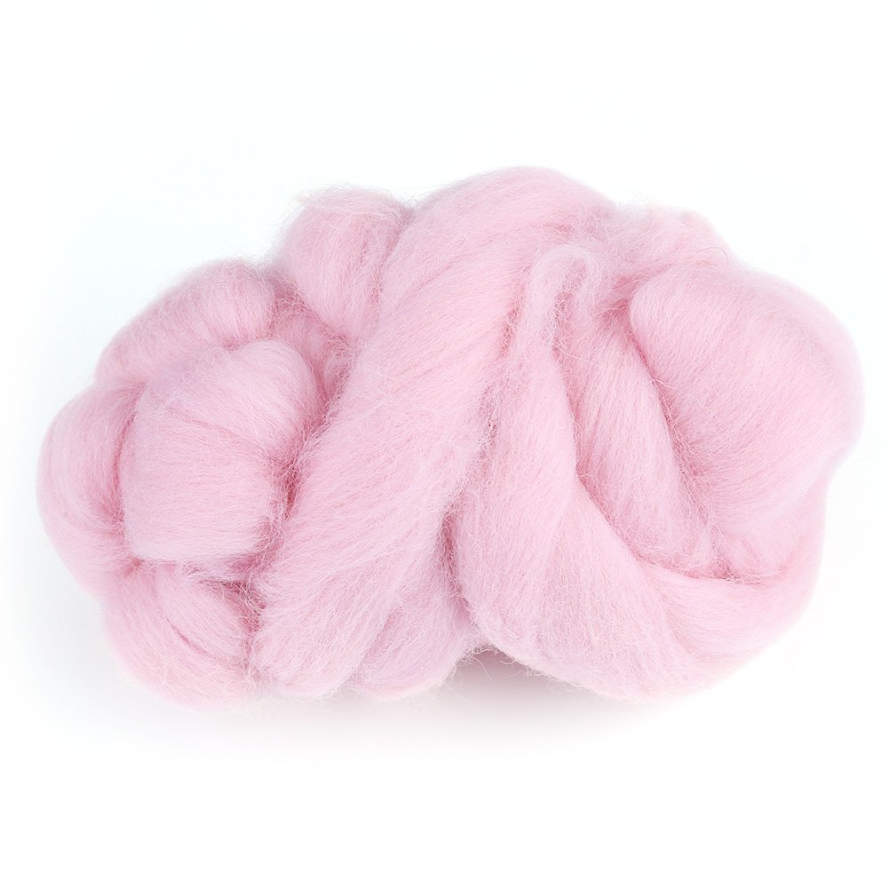 Cikonielf Felting Wool Colored Needle Felting Wool Roving Fibre Wool Yarn Roving for Needle Felting Hand DIY Craft Projects(Pink)