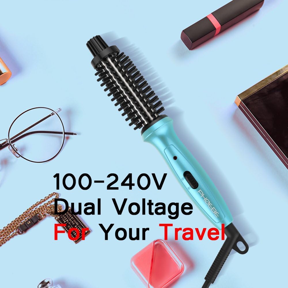 Mini Curling Iron PHOEBE Hair Brush for Travel, 3/4 Inch Dual Voltage Ceramic Tourmaline Ionic Hot Curler Brush with Traveling Bag for Europe, Professional Heated Brush Styler for Short Hair: Health & Personal Care