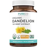 USDA Organic Dandelion Root Extract - High Potency 10:1 Dandelion Root Supplement with 5000mg Herbal Equivalent Strength for Liver Cleanse Detox & Repair Support - Vegan & Non-GMO (4 Month Supply)