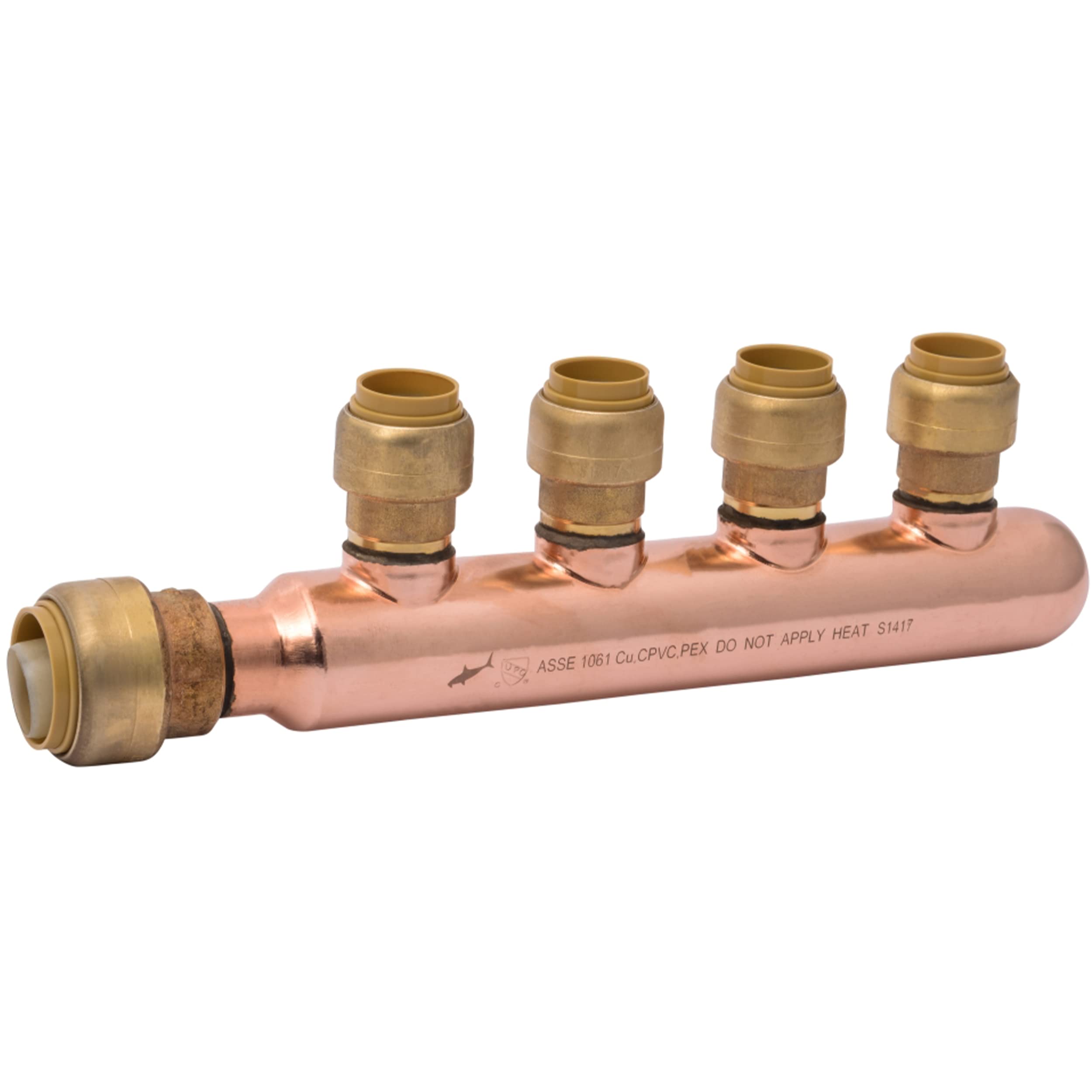Photo 1 of SharkBite 3/4 Inch x 1/2 Inch Outlet 4 Port Closed Multi-Port Tee, Push to Connect Brass Plumbing Fittings, PEX Pipe, Copper, PVC, 25555LF
