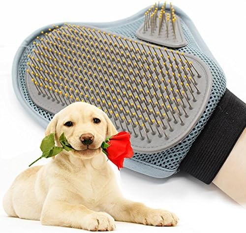 JZDCSCDNS Pet Gloves Bath Brush Anti-bite Pet Cat/ Dog Bathe Massage Carding Clean Adjustable Cuffs Breathable 3D Mesh Stainless Steel Needle Vacuum Cloth Gray 18 24cm
