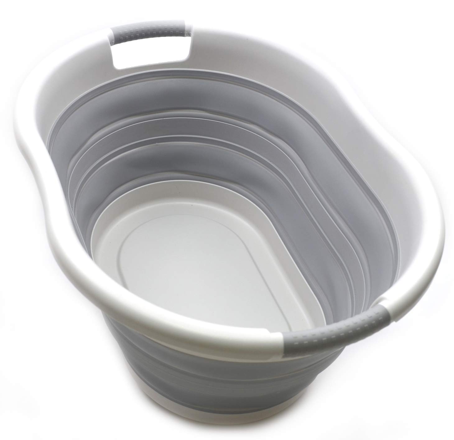 SAMMART 36L Collapsible Plastic Laundry Basket - Oval Tub/Basket - Foldable Storage Container/Organizer - Portable Washing Tub - Space Saving Laundry Hamper, Water Capacity: 28L (Grey/Grey, 1)
