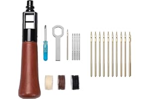 WUTA Repair Stitch Kit Leathercraft Stitch Awl Tool with 10Pcs Large Titanium-Plated Needle, for Leather, Belt, Canvas, Fabric, Bag Repair Professional Stitcher Leather Craft Tool