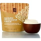 Raw Shea Butter with Coconut & Olive Oil - Vanilla & Coconut Scent. 100% Natural Whipped Ghana Shea Butter for Dry Skin, Hair & Body – Pure, Handmade, Vegan, Eco-friendly, Skincare - 350g