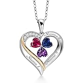 Gem Stone King Customized Personalized Engraved 3-Stone Heart Pendant Necklace For Women | 925 Silver and 10K Yellow Gold | Gemstone Birthstone and Lab Grown Diamond | 5MM Heart | 18 Inch Chain