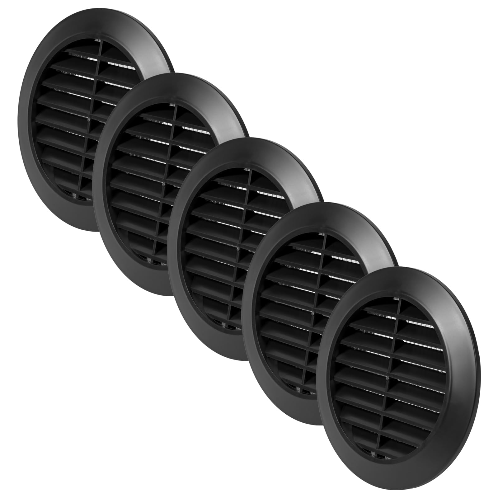 Vent Systems 80 mm / 3.15'' Inch - Black Pack of 5 Air Vent Cover - Round Air Vents - Ventilation Grille - Integrated Insect Screen - HVAC Vents for Bathroom, Home Office, Kitchen — image 1