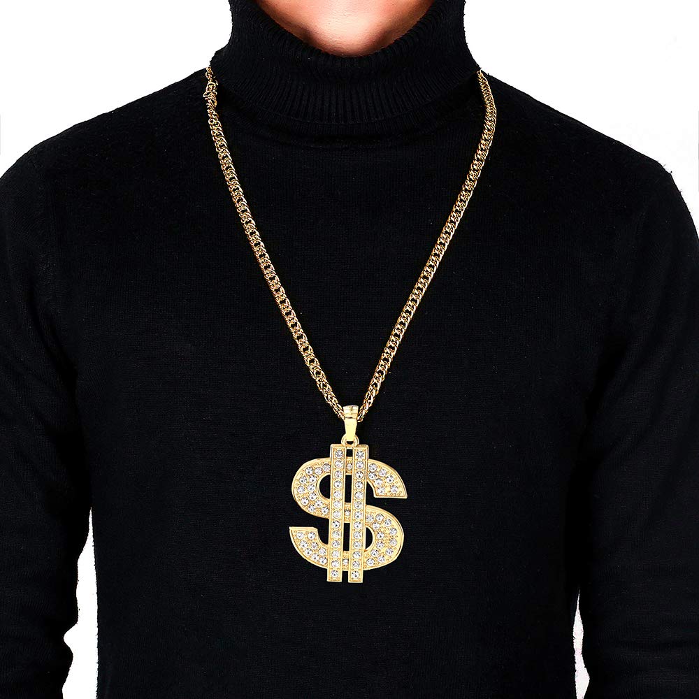 UEJUNBO Gold Chain with Dollar Sign Big Money Necklaces for Men Women,Stainless Steel Iced Out Rhinestone Jewelry,Fashion Pendants with 28 Inches Chain