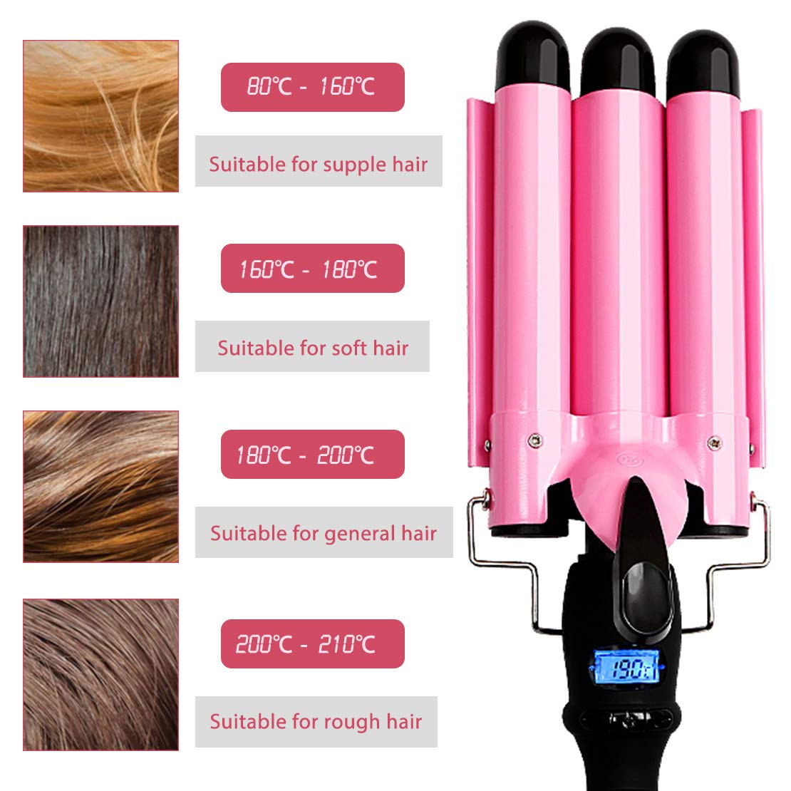 3 Barrel Curling Iron Wand 25mm Hair Waver Curler Iron, 1 inch Ceramic Tourmaline Triple Barrels, Hair Waving Styling Tools Crimping Tool for Deep Waves: Beauty