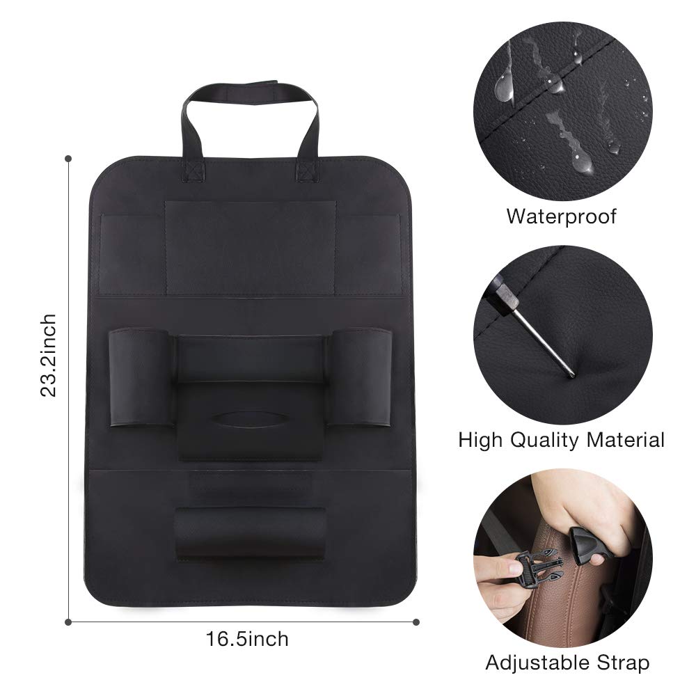 QUEES Backseat Car Organizer Kick Mats Car Seat Back Protectors with 8 Storage Pockets Back seat Organizer for Kids Toy Bottle Drink Vehicles Travel Accessories (1 Pack)