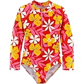 CARMEISON Girls Long Sleeve Swimsuit One Piece Bathing Suit Zipper UPF 50+ Rash Guard Swimwear Size 3-12T