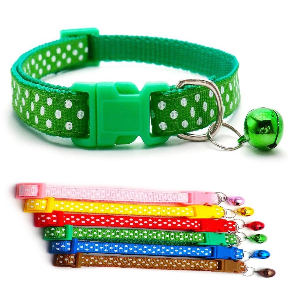 Small Dog Puppy Pet Collar Spot Design with Bell Nylon Adjustable Size 19-32cm Green