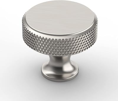 Amerdeco 10 Pack Brushed Satin Nickel Knurled Cabinet Knobs 1.2in Dia