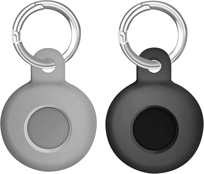 AirTag keyring, 2Pack Silicone AirTag Case AirTag Holder, Black & Grey