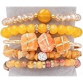 NUZUJX 5PCS Natural Boho Beaded Bracelets Bangle for Women Men,Healing Turquoise Jasper Agate Crystal Gemstone Stone Chakra Multilayer Wrap Bohemian Handmade Jewelry Beads Stretch Bracelet Set