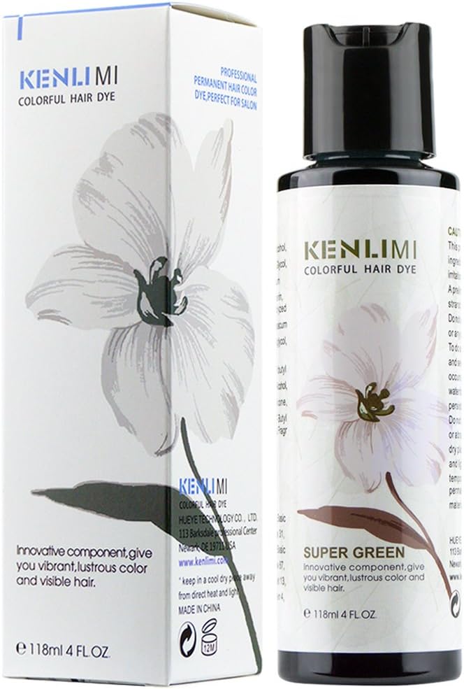 KENLIMI 100% Vegan No PPD No Ammonia Long Lasting Hair Color Dye,4 oz (Super Green)