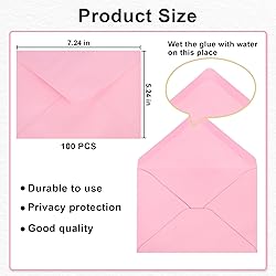 100 Pack A7 Envelopes, Pink Greeting Card Envelopes