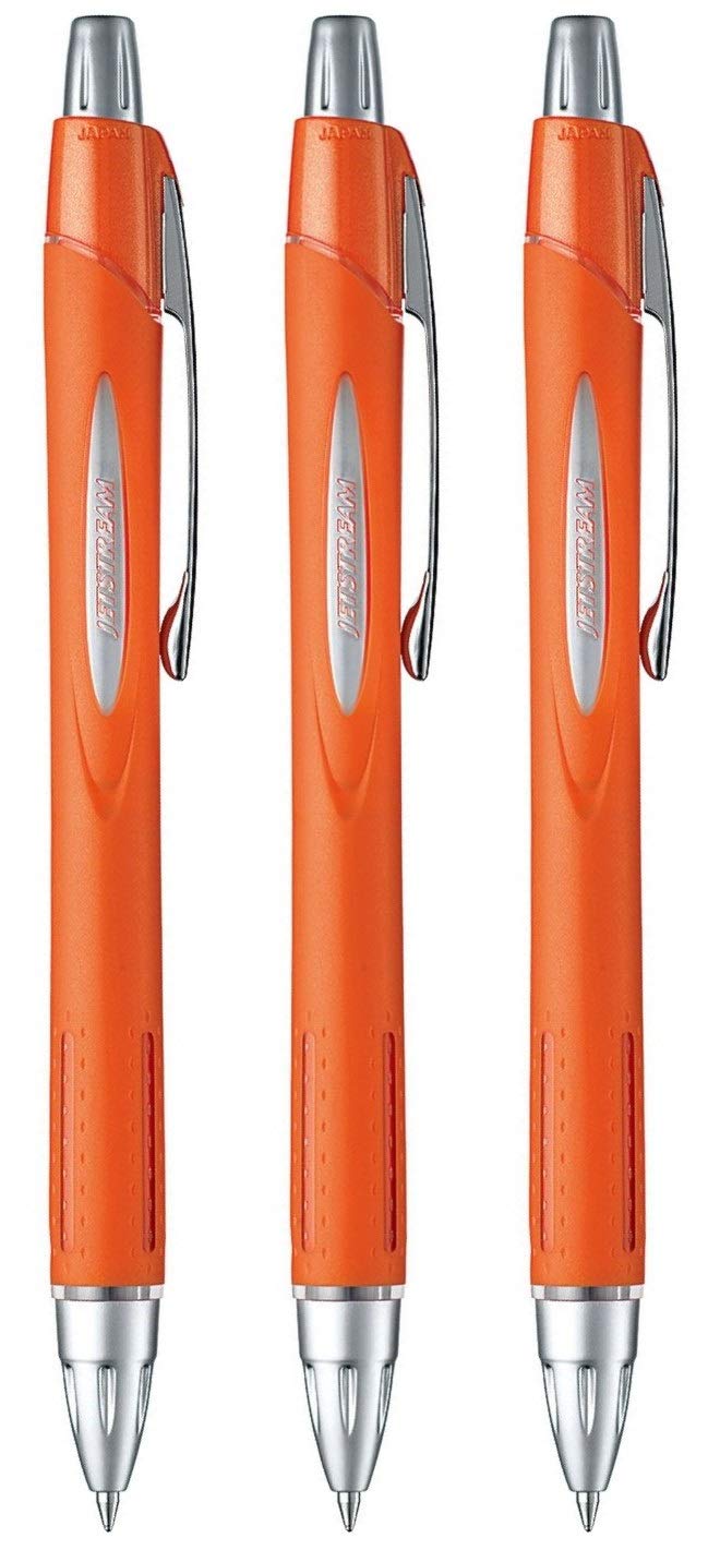 Jet Stream - uni Rubber Body Design Ballpoint Pen - SXN-250-07 - 0.7mm, Black Ink - Orange Silver Body - 3 pcs