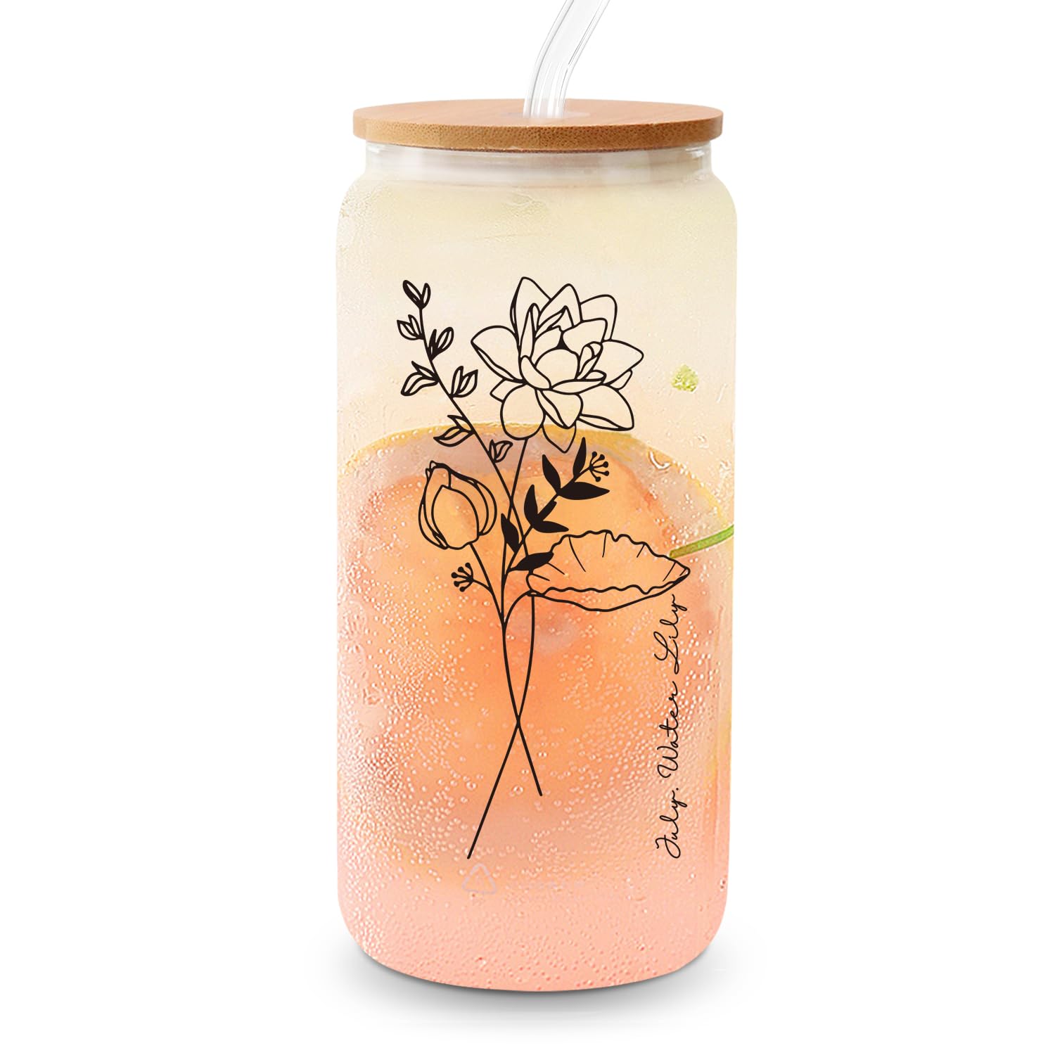 Photo 1 of Birth Flower Glass Cup with Lid and Straw - Birthday Gifts for Women - August Birthday Gifts Ideas for Her Girlfriend Friends Wife Mom Daughter Sister - 18 Oz Coffee Cup (August.Water Lily)