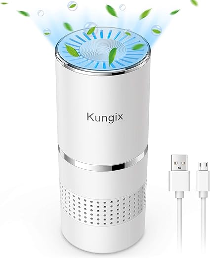 Amazon 空気清浄機 車用 小型 車載空気清浄器 Ledライト搭載 軽量 除菌 花粉 車内消臭 ほこり ペット タバコ Pm2 5対応 静音 10畳対応 Usb給電式 Usbケーブル付き コンパクト 持ち運び Kungix 白 Kungix 空気清浄機