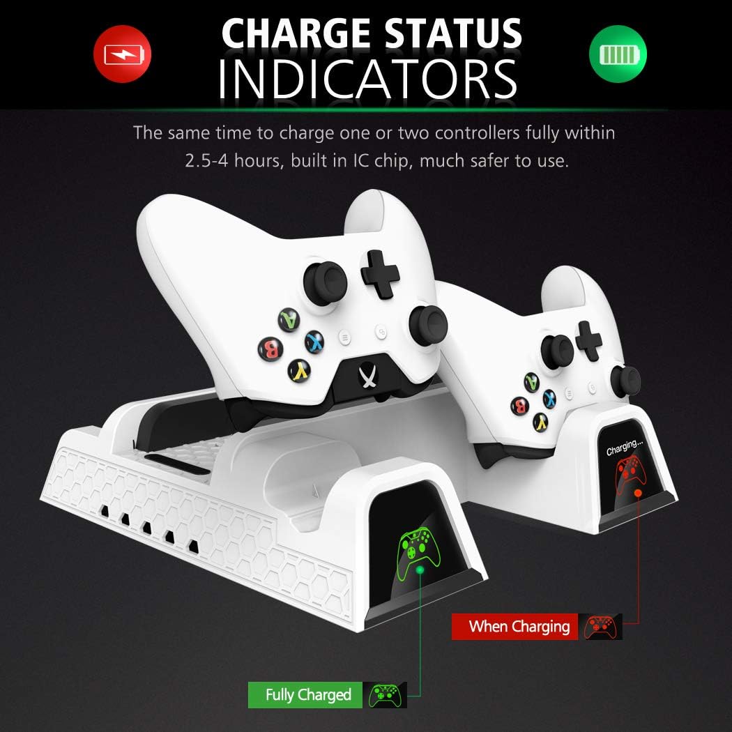 OIVO Vertical Cooling Stand Compatible with Xbox ONE X/Xbox ONE S/Regular Xbox ONE, Cooler Cooling Fan with 2PACK 600mAh Batteries, Games Storage, Dual Controller Charging Dock Station (X0011-White): Electronics