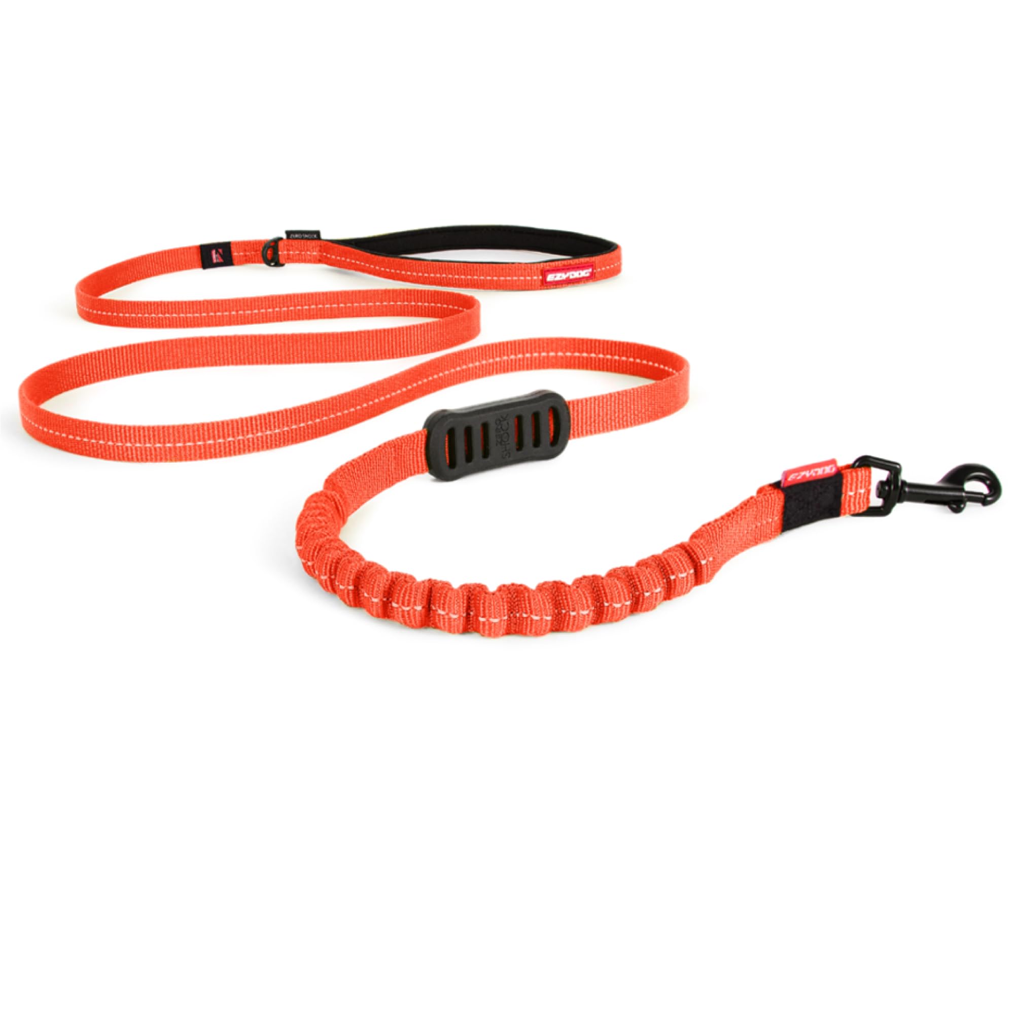 EzyDog Zero Shock LITE Dog Lead - Bungee Lead for Small Dogs Under 12kg - Shock Absorber with Soft Double Handle, Accessory D-Ring & Reflective Trim Dog Leash, 1.2m (Orange, 1.2m)
