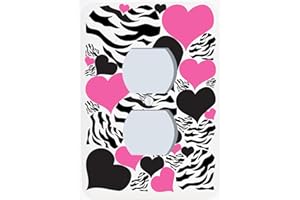 PRESTO WALL DECALS Zebra Print Hearts Outlet Switch Plate Cover/Childrens Wall Decor in Hot Pink and Black