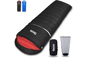 QEZER Down Sleeping Bag for Adults, 600 Fill Power, Ultralight & Compact with Compression Sack for Backpacking, Camping, Hiking