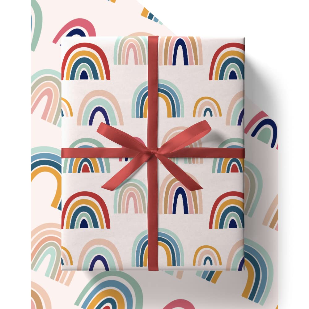4 x Rainbow Wrapping Paper - HUGE 43% BIGGER [84cm x 60cm] Premium Eco Gift Wrap for Easter, Birthday, New Baby, Christening, Kids, Boys, Girls, Teachers, Men and Women (4 Sheets & 4 Tags)